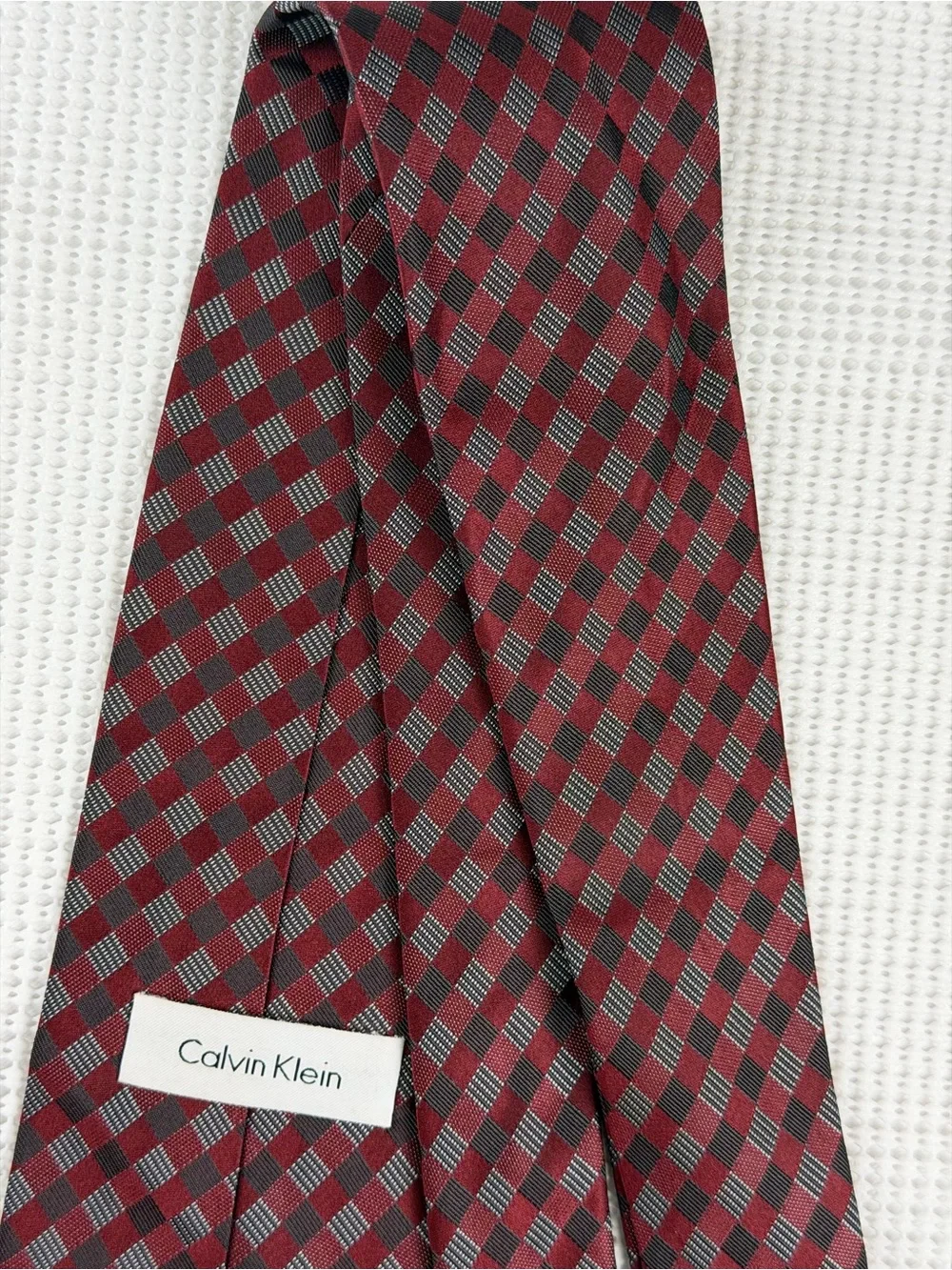 Calvin Klein Red and Gray Diamond Check Tie-professional and Classic